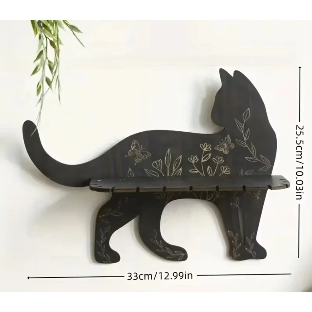 Black Cat Silhouette Wall Shelf Home Decor Butterfly Crystal Display New